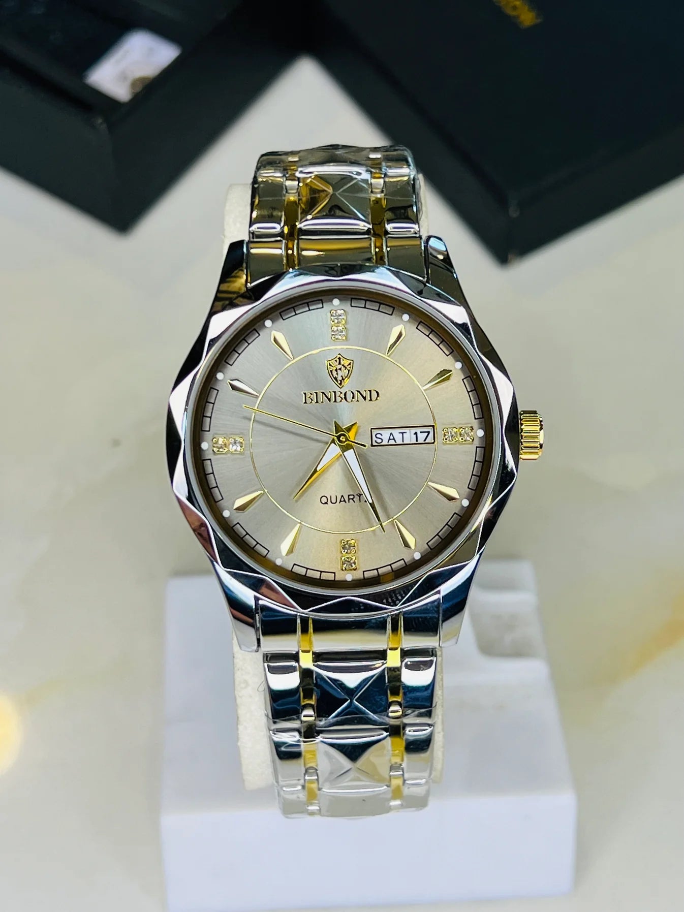 Two Tone Binbond Silver Prism Dial Watch
