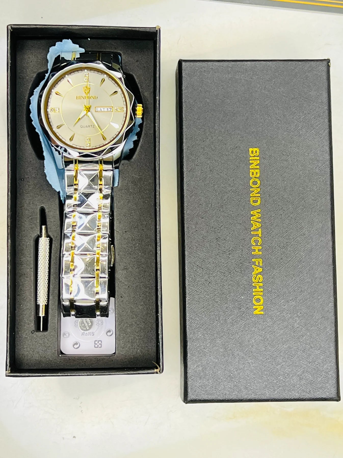 Two Tone Binbond Silver Prism Dial Watch