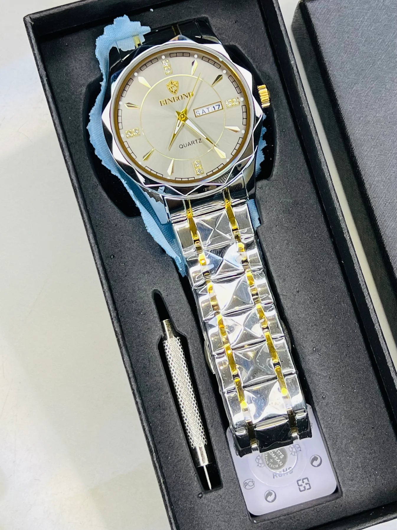 Two Tone Binbond Silver Prism Dial Watch