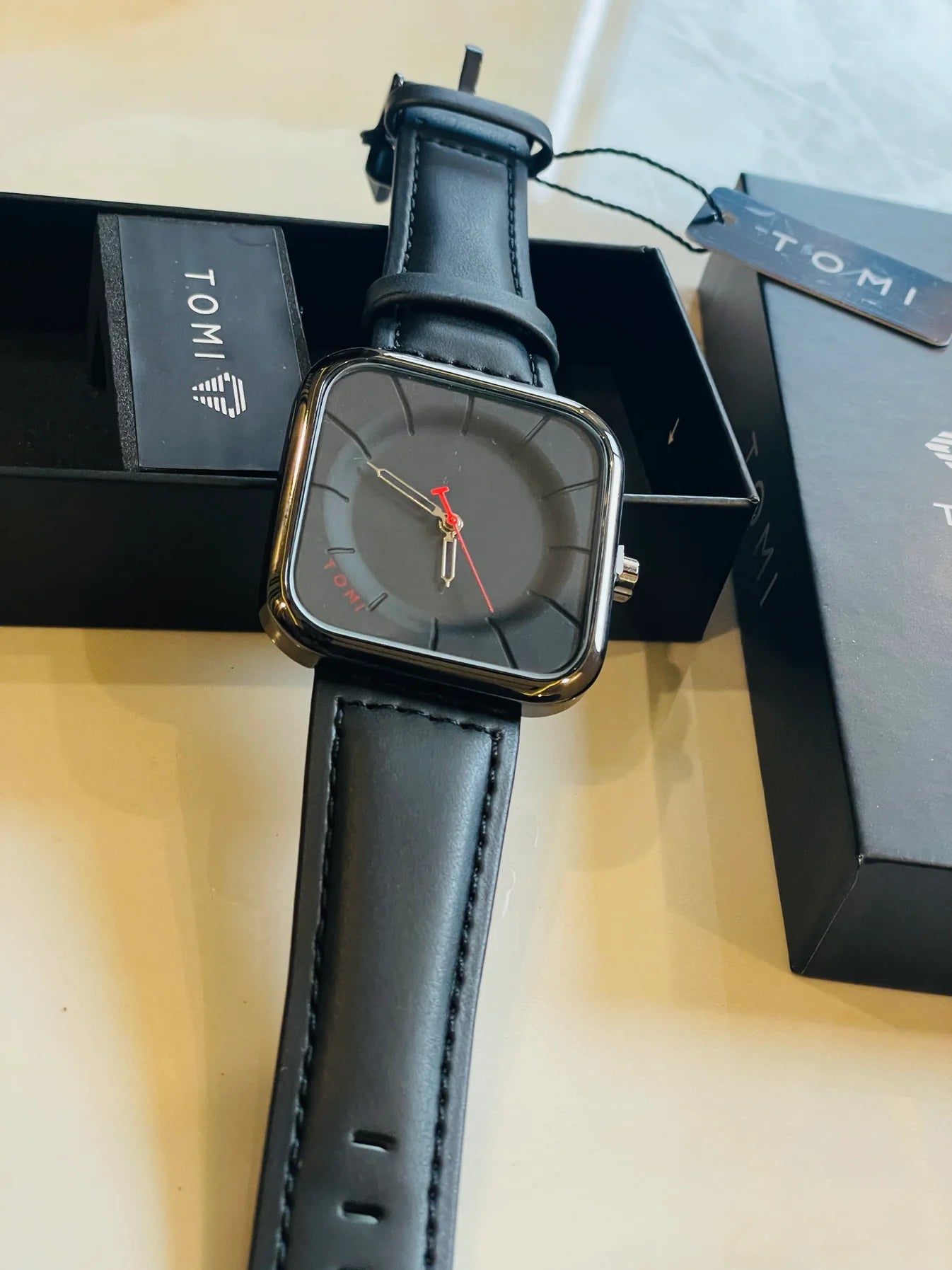 Tomi Square Black Dial Watch